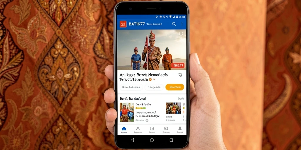 Tampilan antarmuka aplikasi BATIK77 dengan berita terkini.