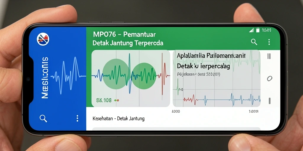 Tampilan antarmuka aplikasi MPO76 untuk memantau detak jantung.