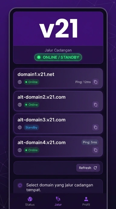Tampilan link alternatif v21