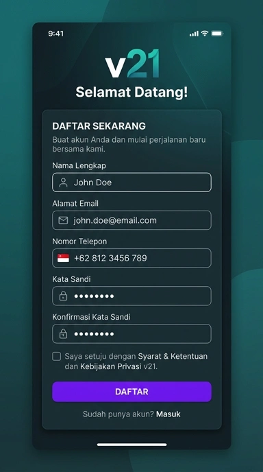 Tampilan halaman daftar v21