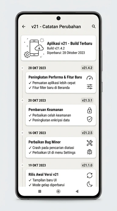 Tampilan riwayat versi v21